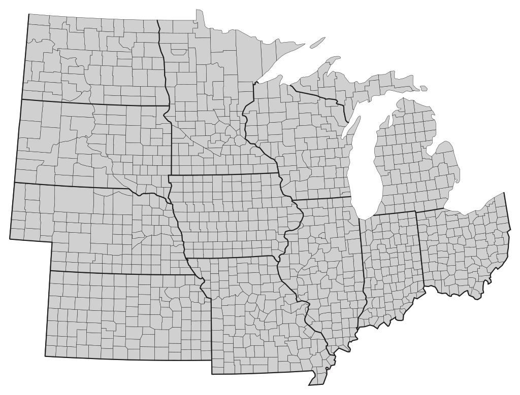Map of Counties in Midwest States