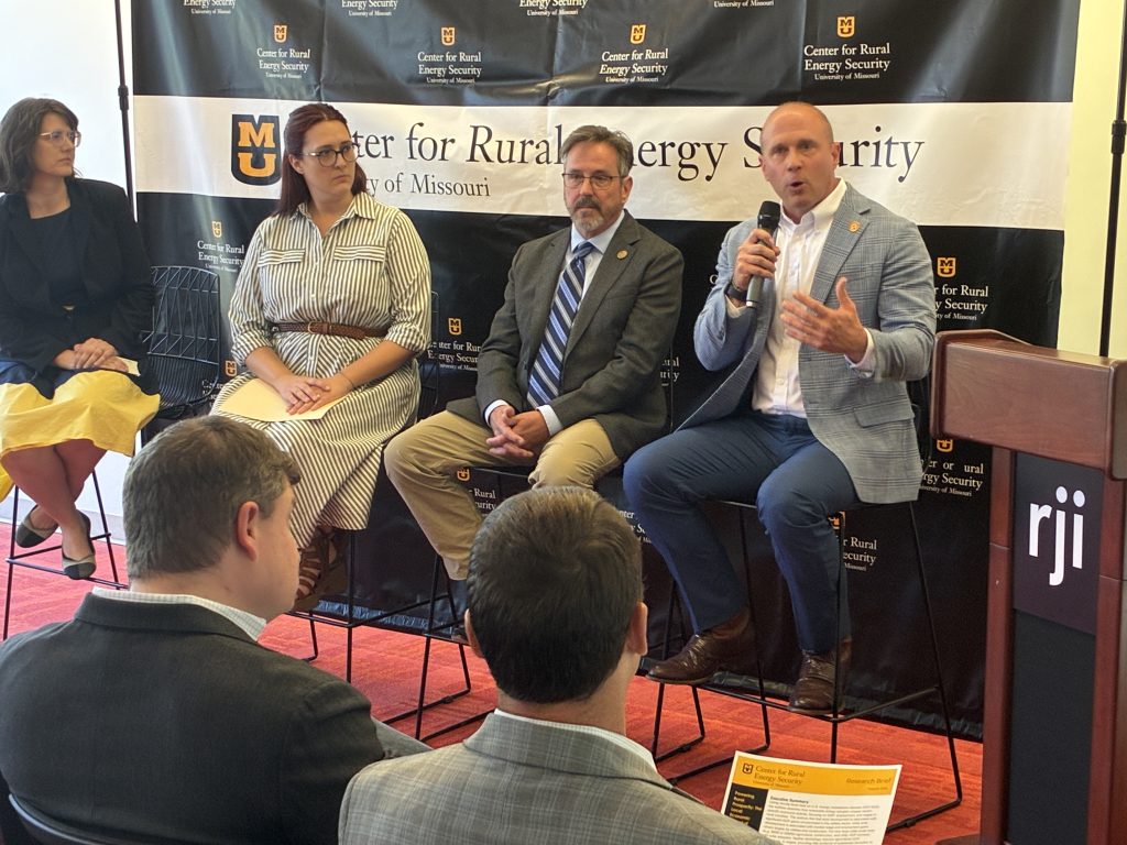Garrett Hawkins (far right), president of Missouri Farm Bureau, participating in the panel discussion